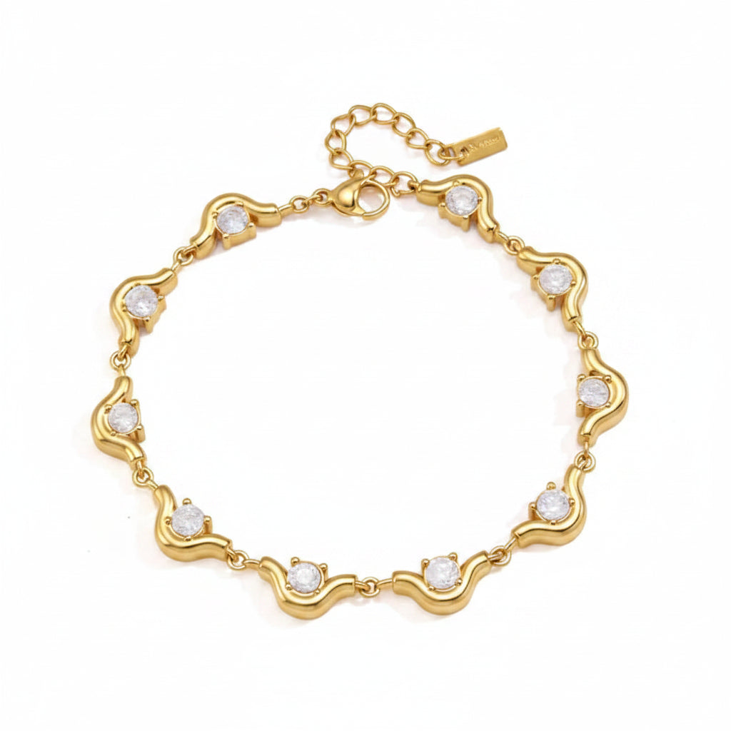 The Celine Waterproof 18K Gold Geometric Zircon Chain Bracelet
