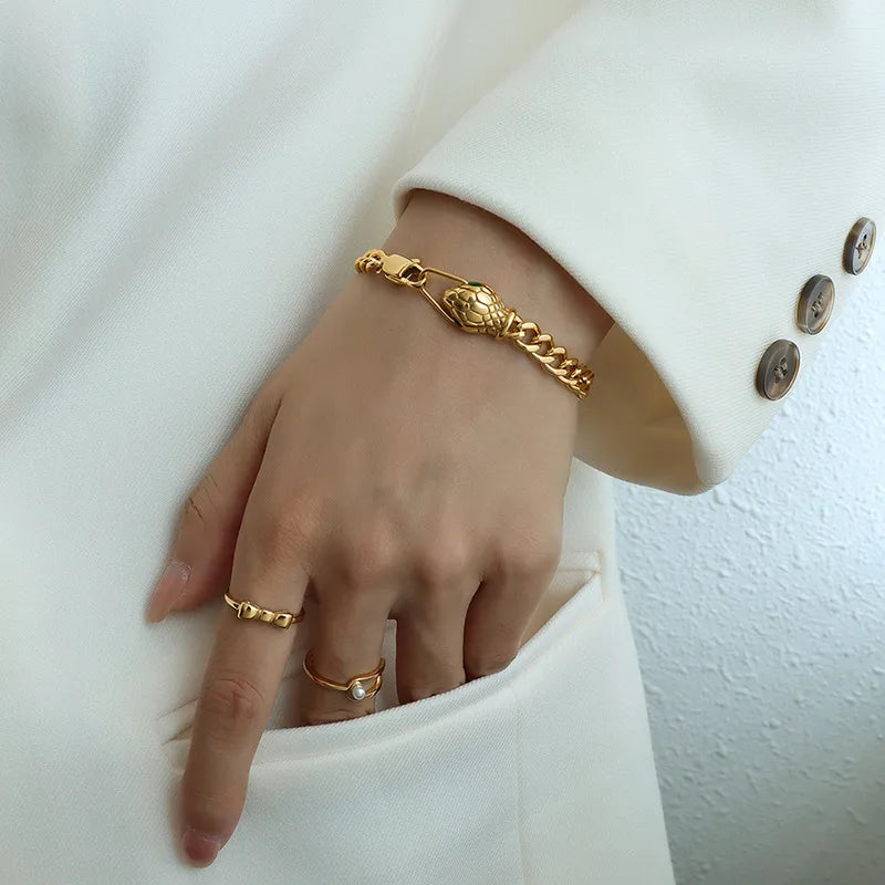Vipera Non-Tarnish Stainless Steel Pave Gem-Eyed Bracelet