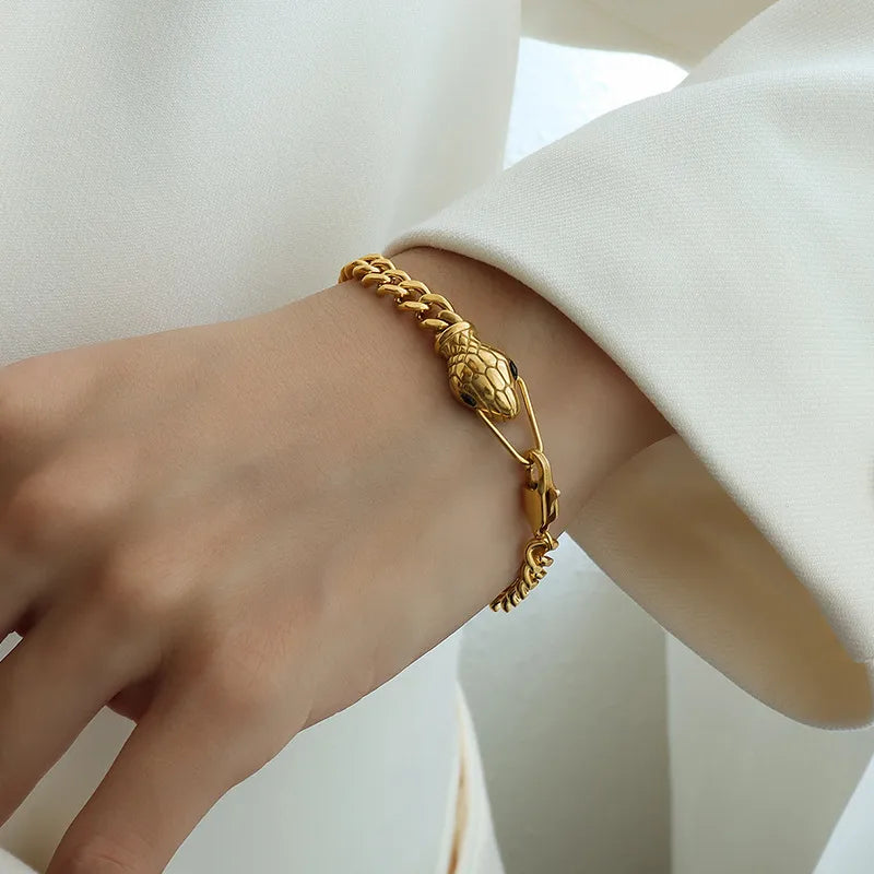 Vipera Non-Tarnish Stainless Steel Pave Gem-Eyed Bracelet