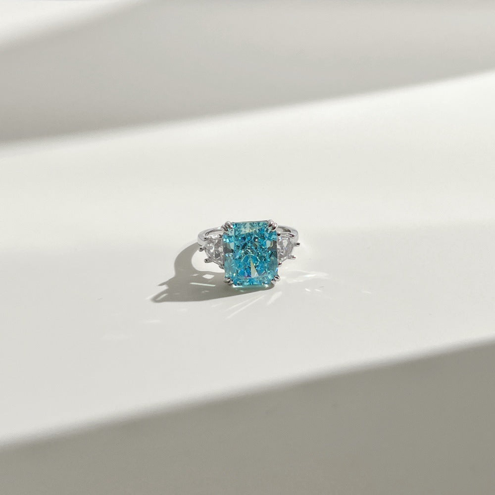 The Royal Sapphire & Aquamarine Radiant Cut Silver Ring