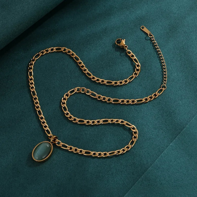 Titanium Steel Golden Figaro Chain Gemstone Choker
