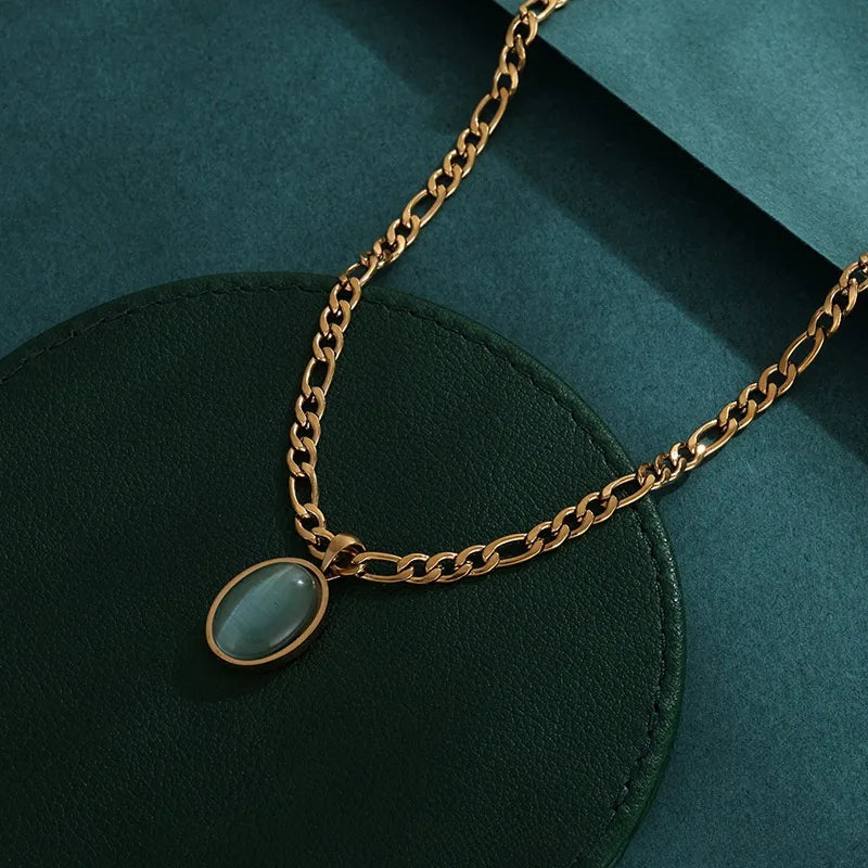 Titanium Steel Golden Figaro Chain Gemstone Choker