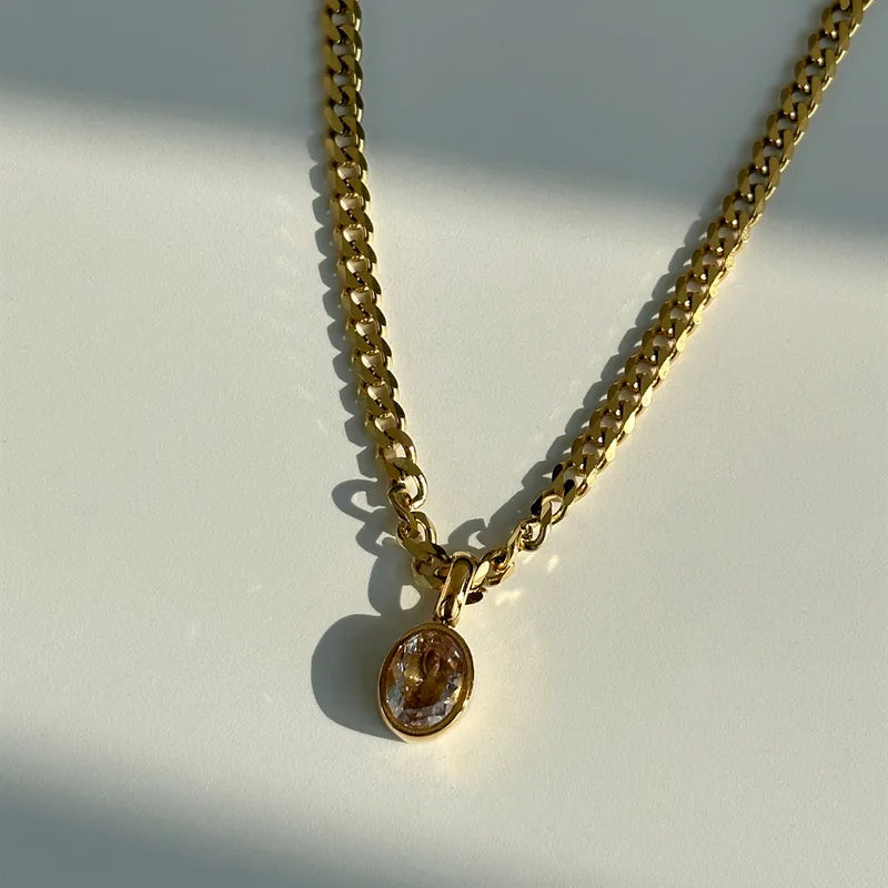 The Selena Waterproof Oval Zircon Curb Chain