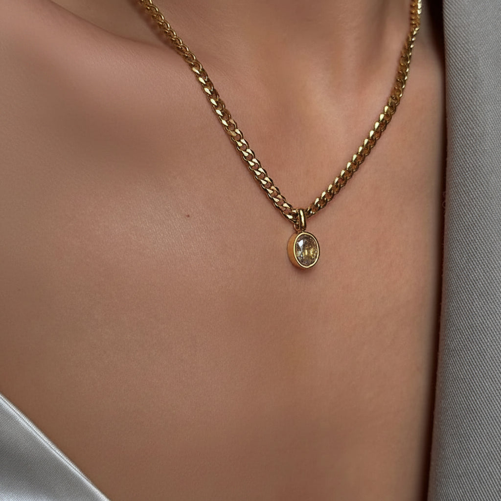 The Selena Waterproof Oval Zircon Curb Chain