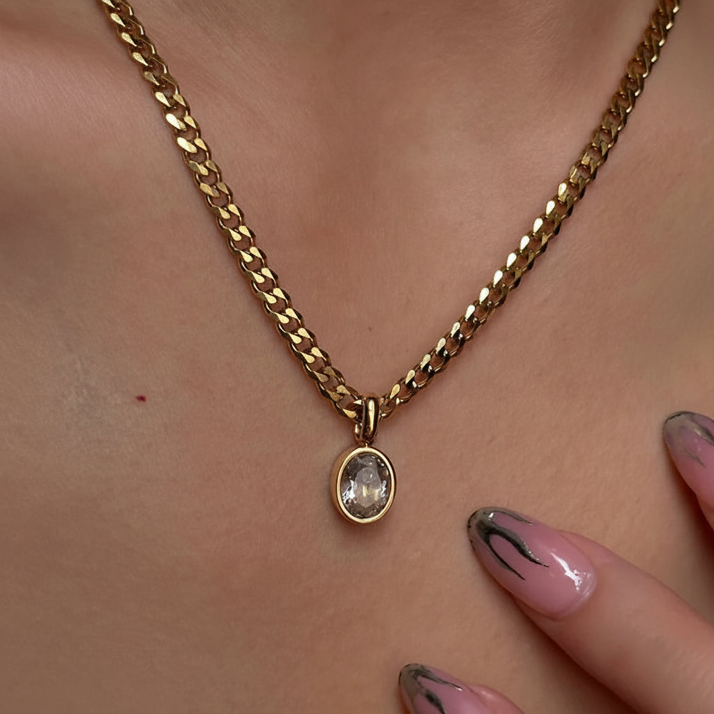 The Selena Waterproof Oval Zircon Curb Chain