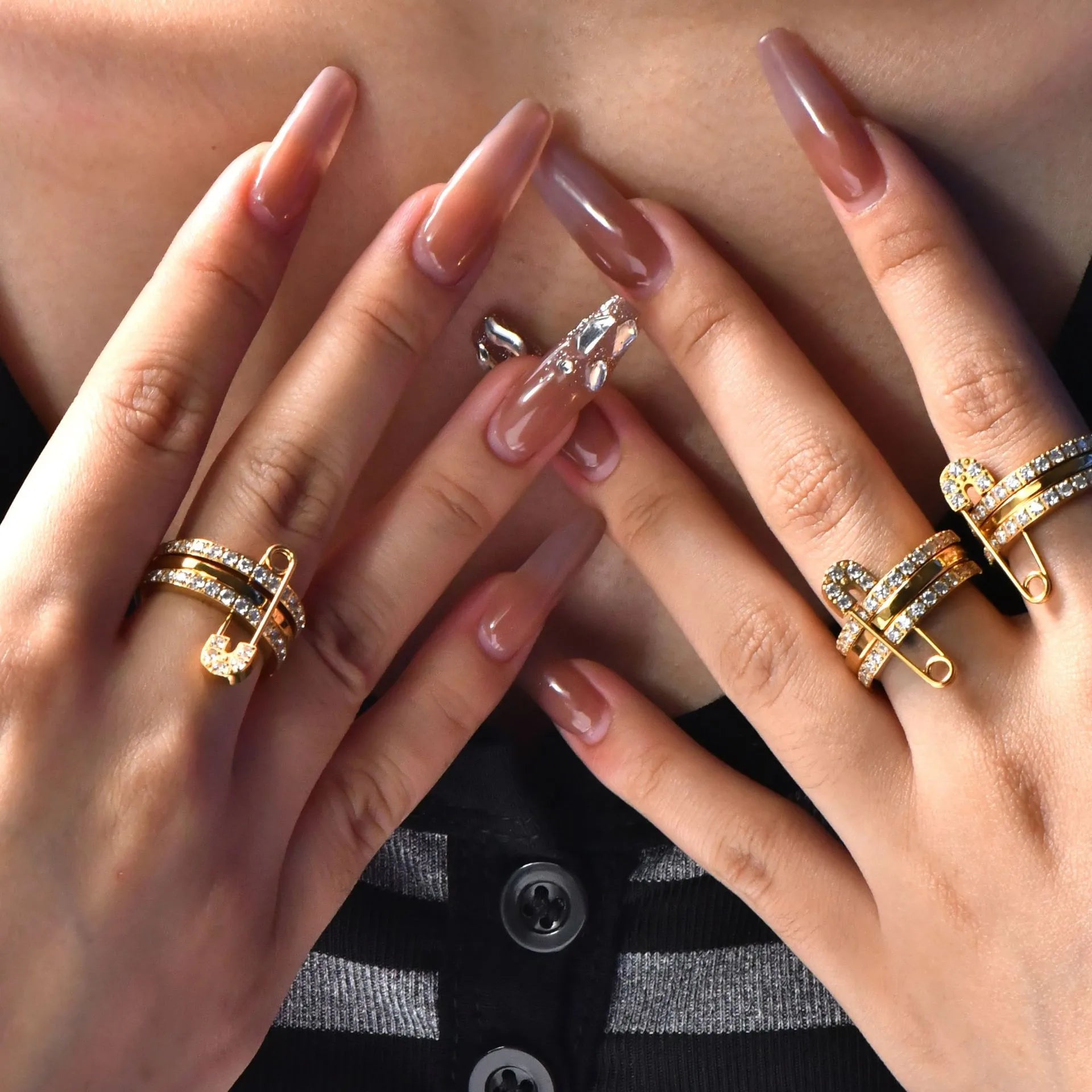 The Parisienne Waterproof 18K Gold Safety Pin Statement Ring
