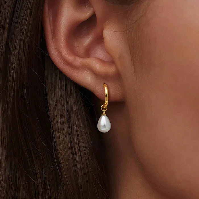The Clara Waterproof 18K Gold Teardrop Pearl Hoop Earrings