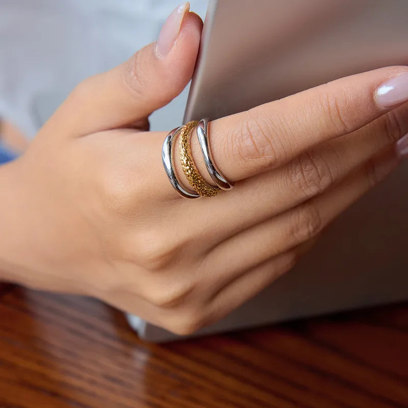 The Horizon PVD Coated Gold & Silver Adjustable Multi-Layer Ring