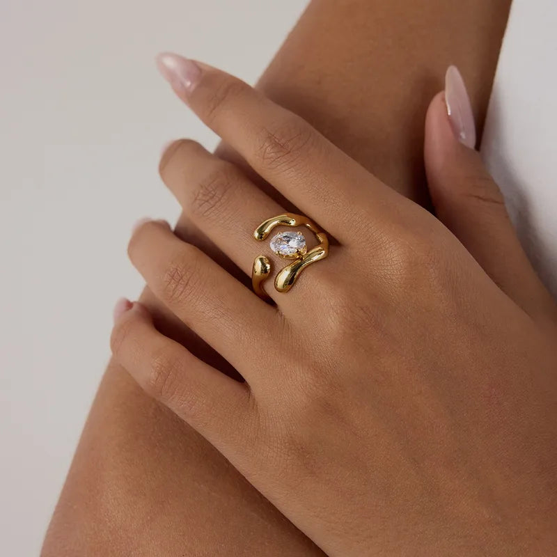 Tarnish-Free Stainless Steel Molten Gold Open Wrap Ring
