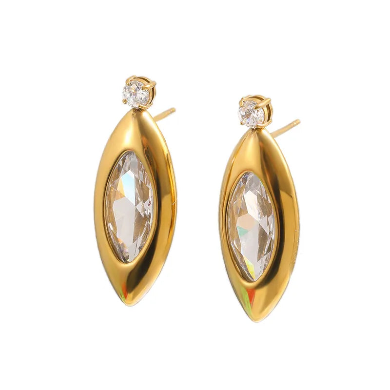18K Gold Plated Oval Marquise Zircon Drop Stud Earrings