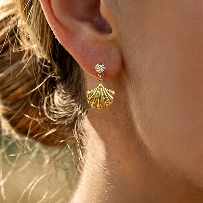 The Siren Crystal & Golden Shell Earrings