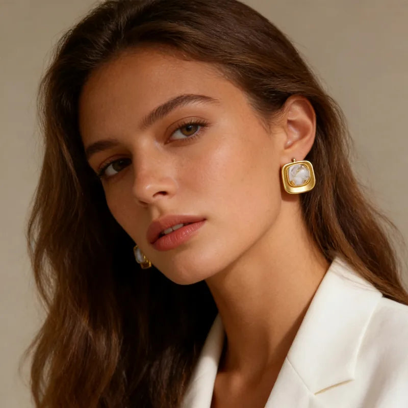 he Diana Vintage Marble Square Stud Earrings