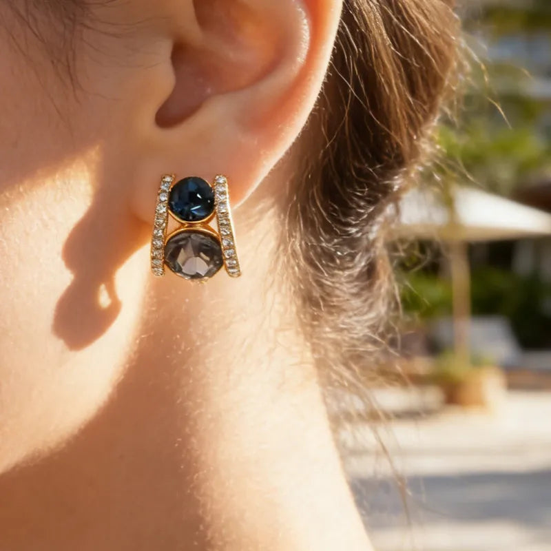 Tarnish-Free Gold Halo Trimmed Dual Gemstone Earrings