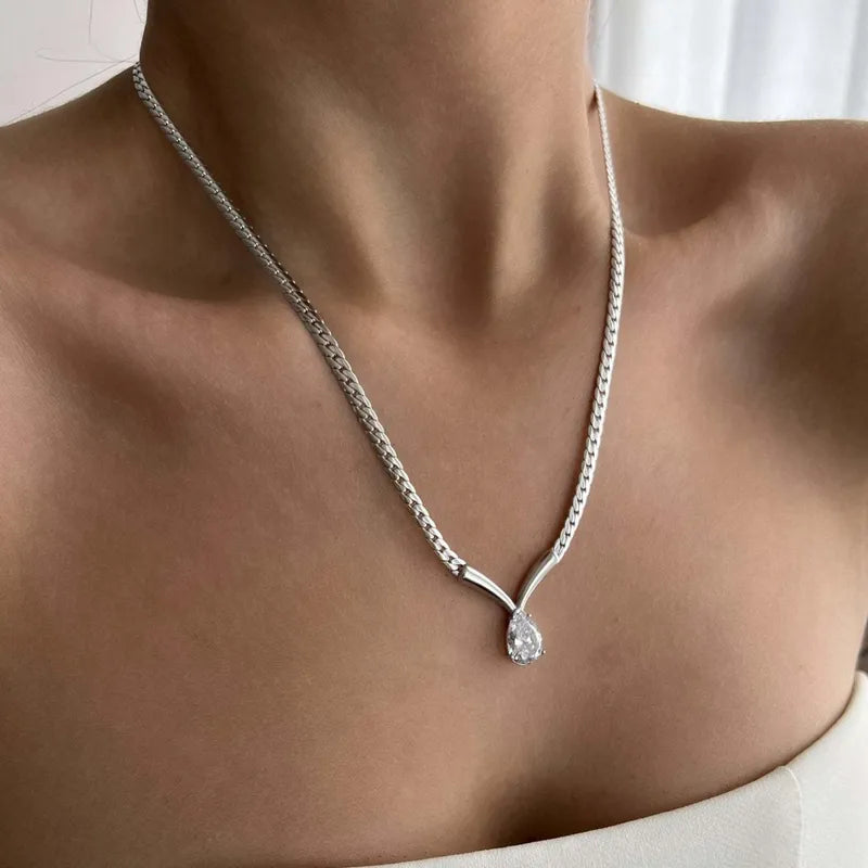 The Celeste Pear Zircon Asymmetric Drop Choker