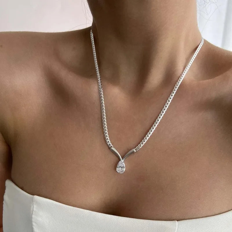 The Celeste Pear Zircon Asymmetric Drop Choker