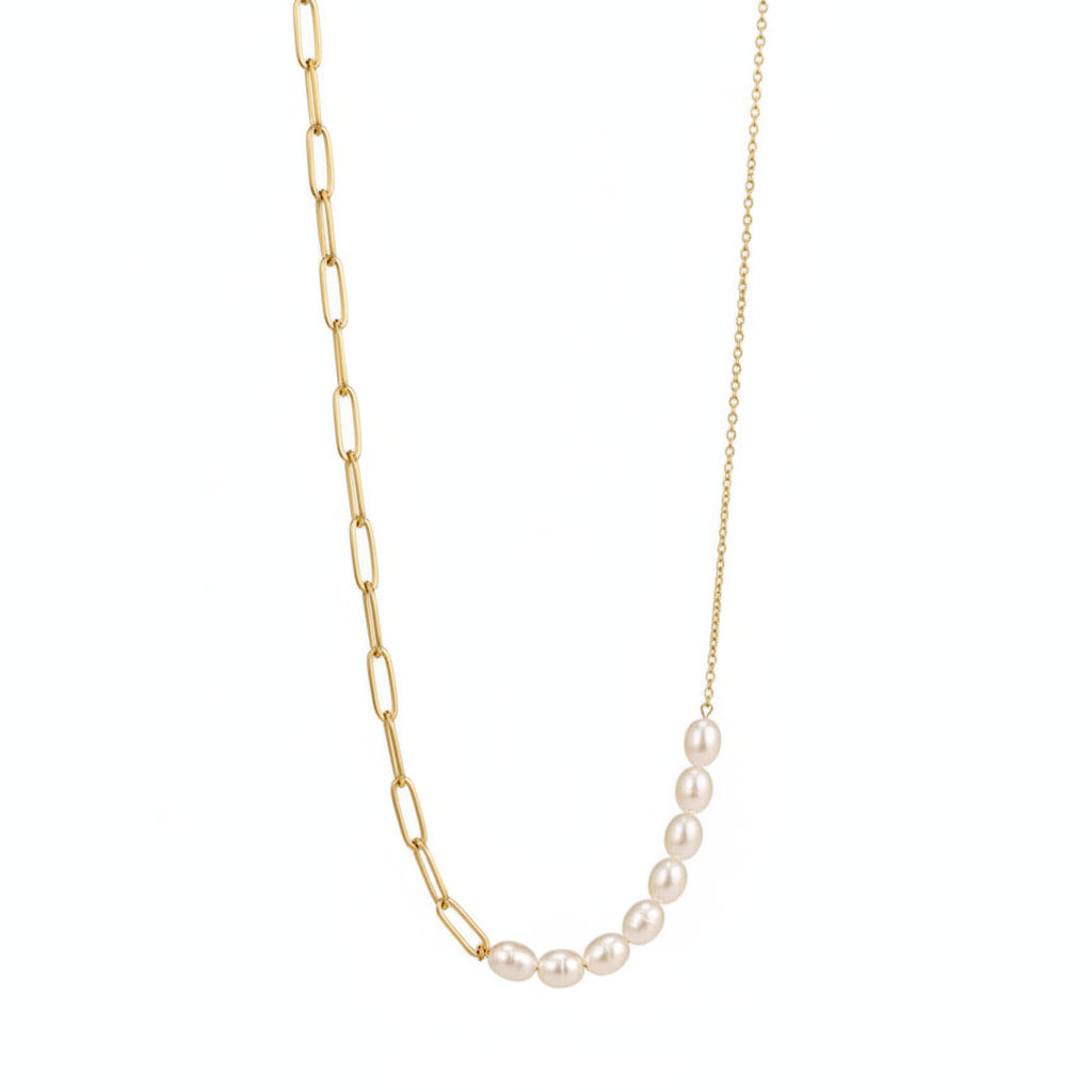 The Noa Waterproof 18K Gold Asymmetric Pearl & Paperclip Choker