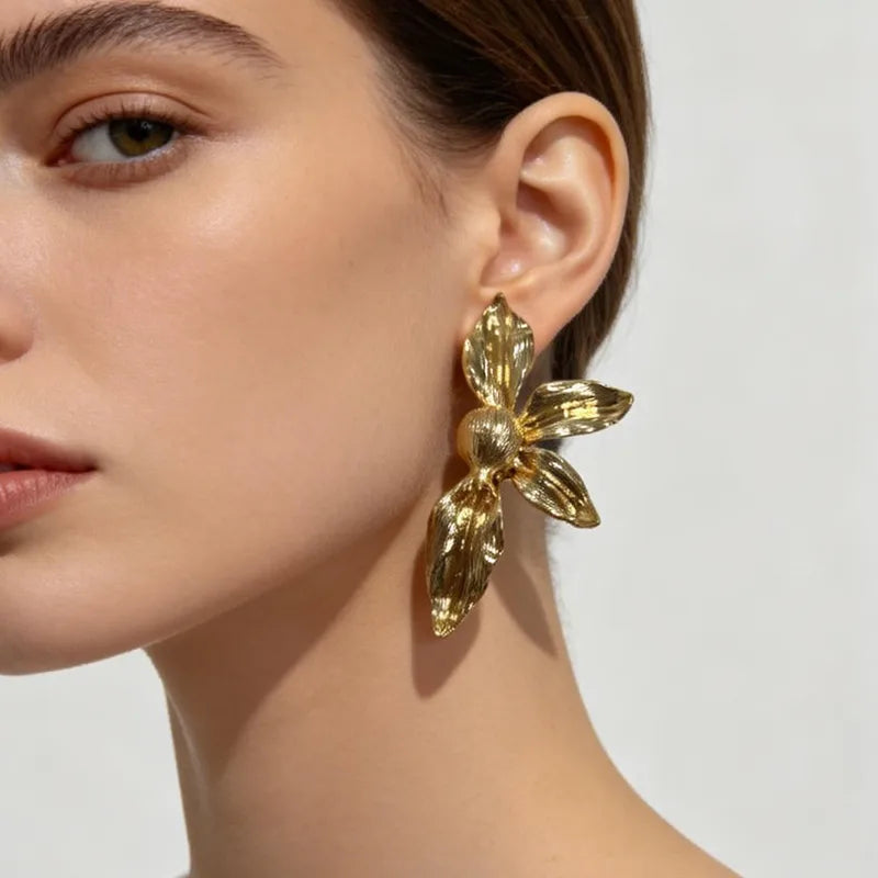 Chunky Abstract Three-Dimensional Flower Drop Earrings