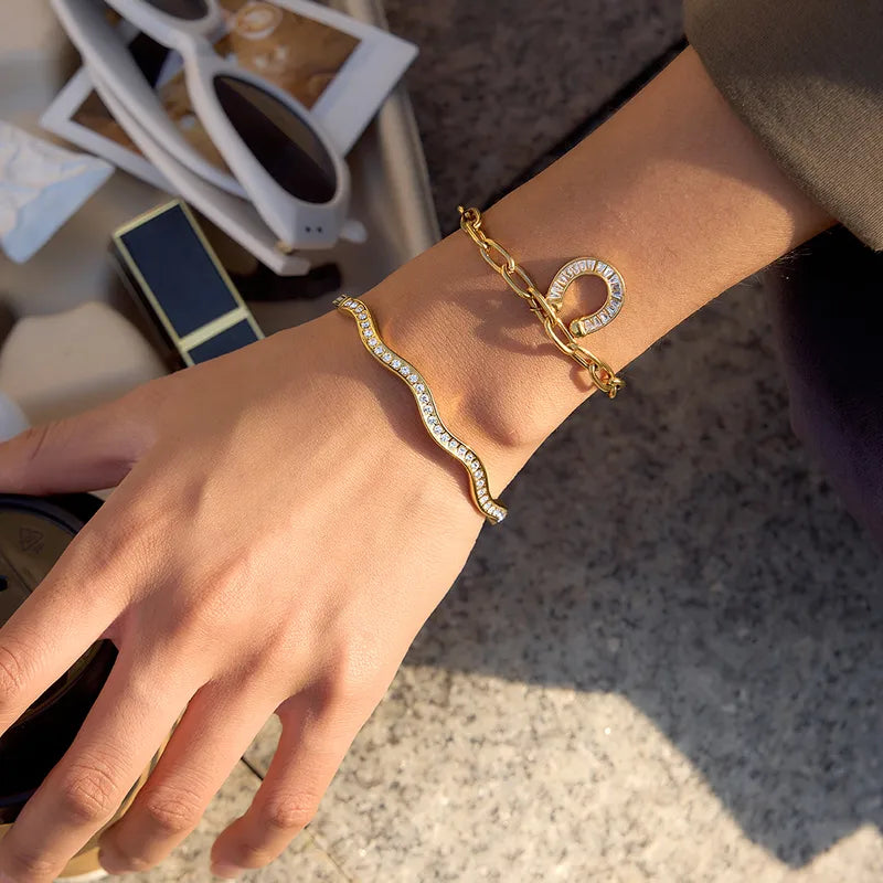 The Fluid Wave Life-Proof PVD Gold Bangle