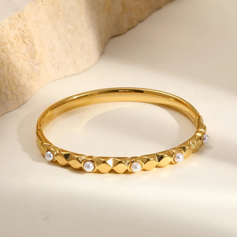 The Odette Studded Pearl Bangle | 18K Gold PVD