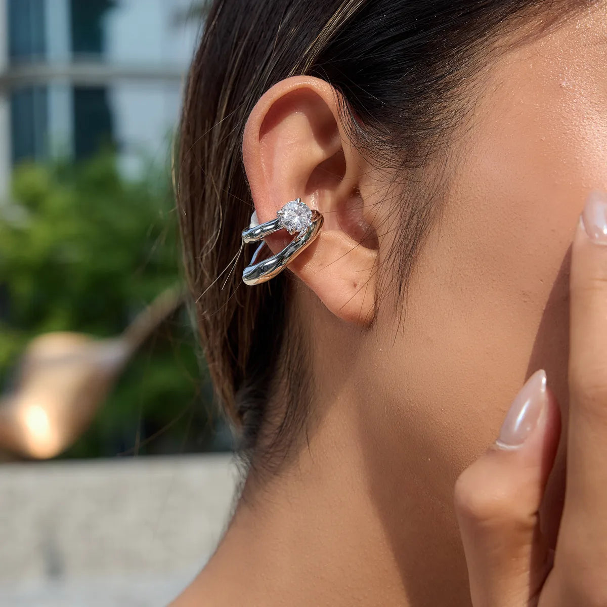 18K Gold Plated C-Shape Zircon Ear Cuff – Waterproof Chunky Clip-On Earrings