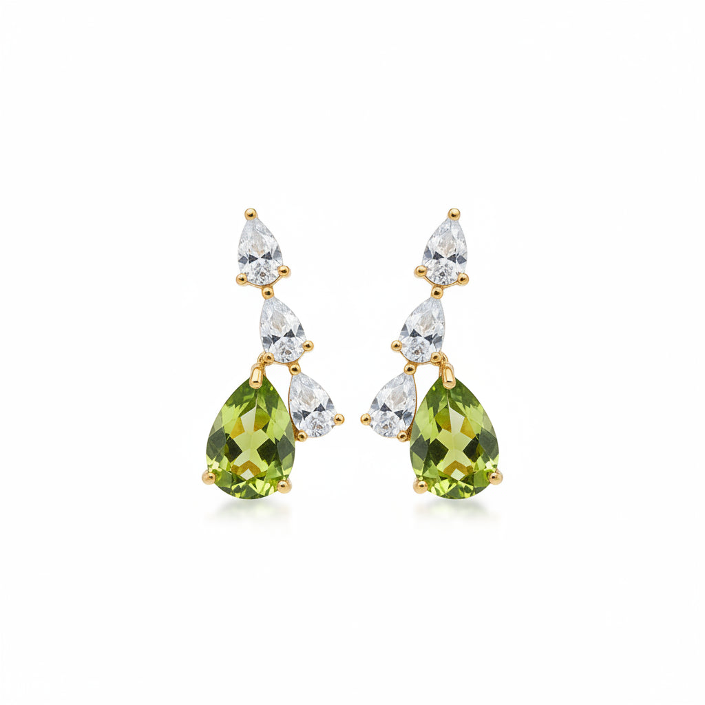 Tarnish-Free Stainless Steel Peridot Green Zircon Drop Earrings