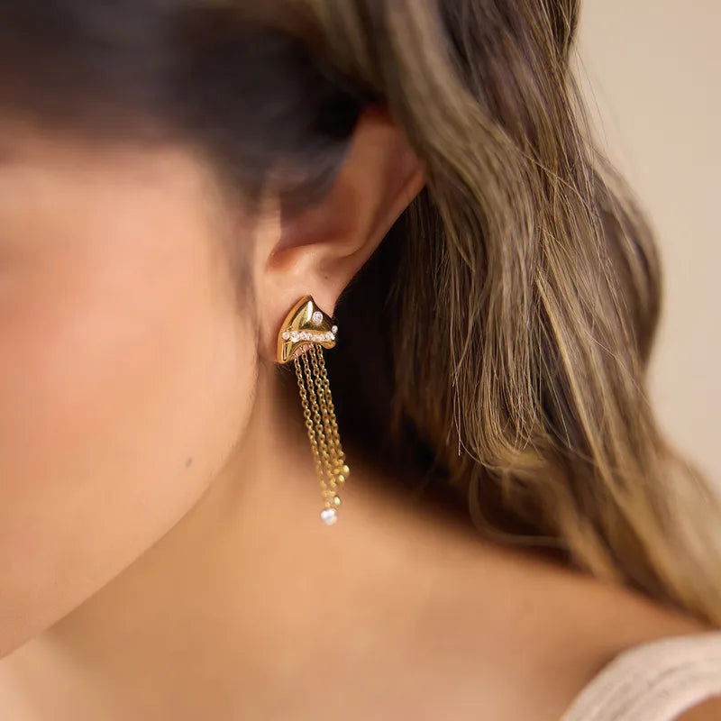 Oceanic Tassel Fish Drop Earrings – 18K Gold Plated Waterproof Stainless Steel