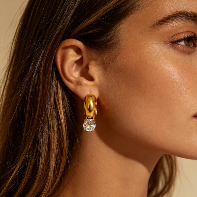 The Iris Solitaire Drop Chunky Hoop Earrings