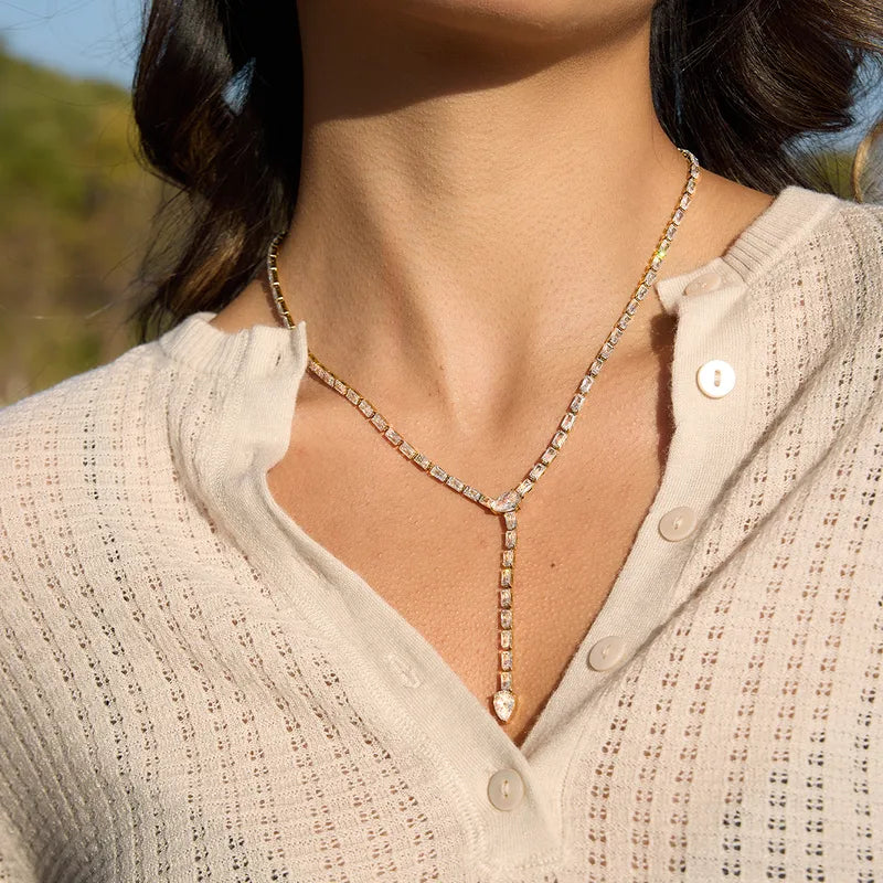 The Ice-Carat PVD Gold Zircon Tennis Drop Lariat