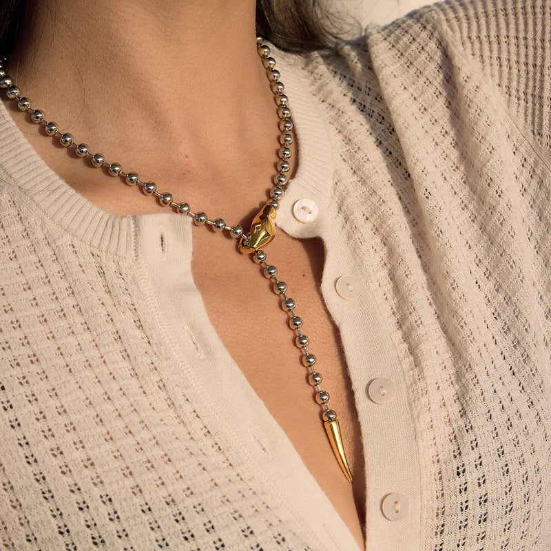 Tarnish-Free Stainless Steel Serpentine Beaded Y-Necklace