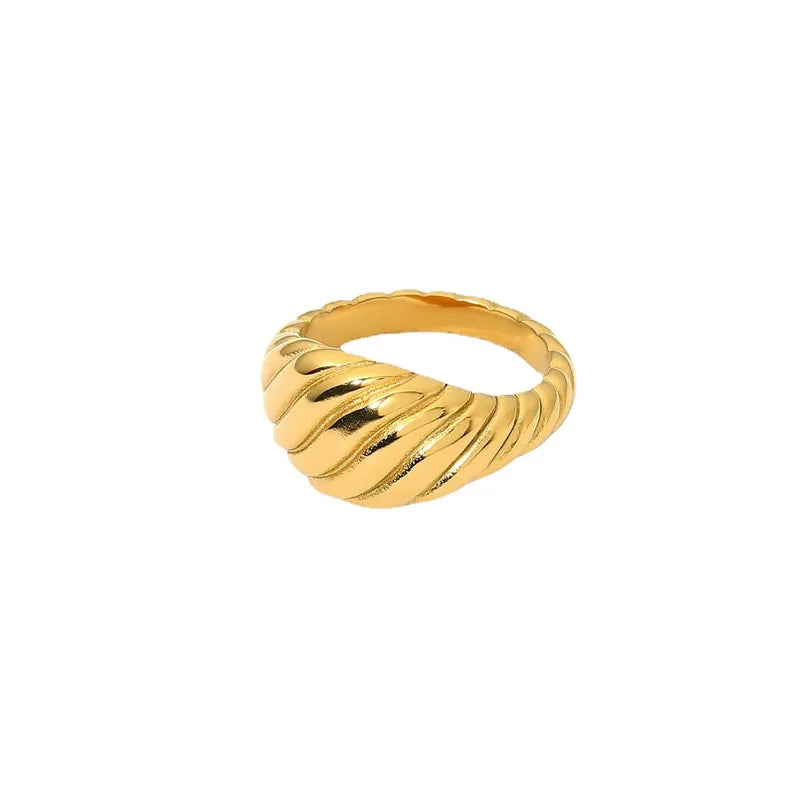 Tarnish-Free Stainless Steel Textured Wide Band Teardrop Ring