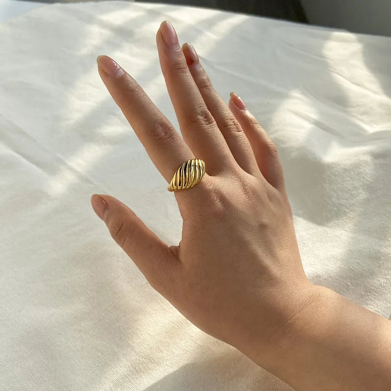 Tarnish-Free Stainless Steel Textured Wide Band Teardrop Ring