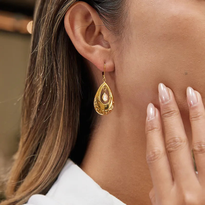 Tarnish-Free Stainless Steel Hammered Water Drop Earrings