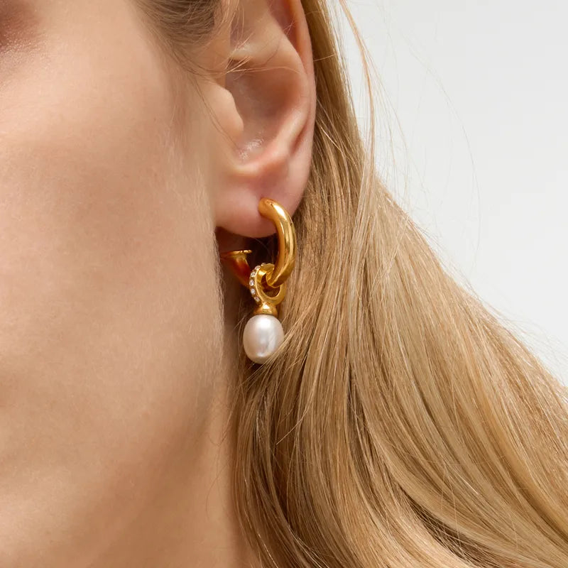 The Versailles 18K Gold PVD Coated Rhinestone and Pearl Hoop Earrings