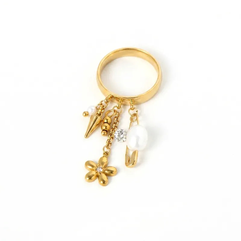 The Lyra Waterproof Gold Mixed Charm Tassel Ring