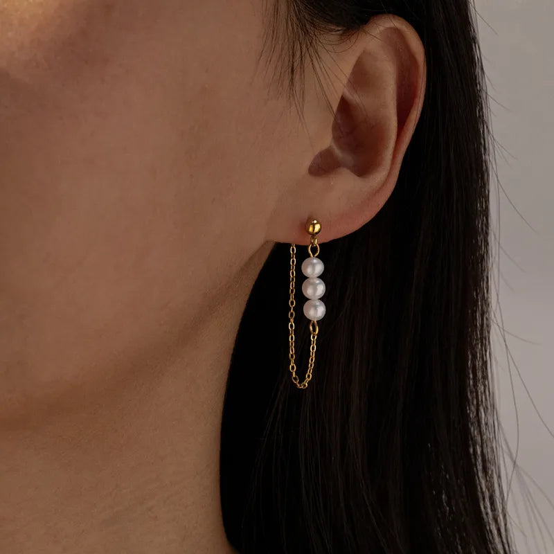 The Noa Waterproof 18K Gold Pearl Drop Loop Earrings
