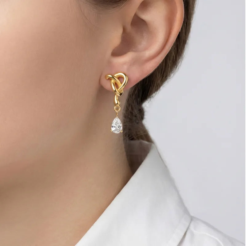 Tarnish-Free Stainless Steel Fluid Loop Pear-Cut Zircon Drops