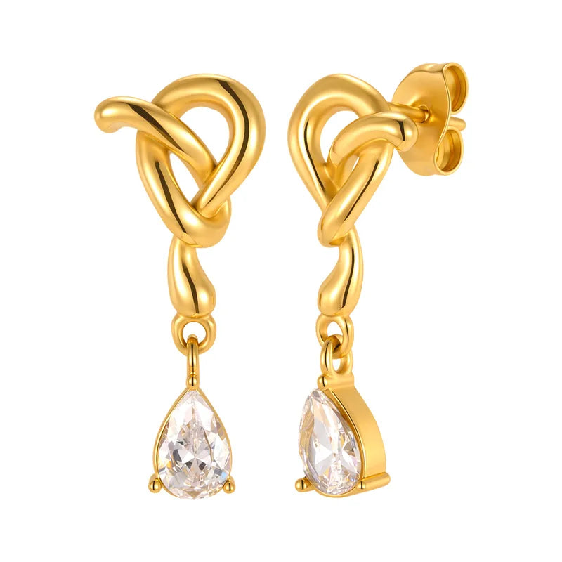 Tarnish-Free Stainless Steel Fluid Loop Pear-Cut Zircon Drops