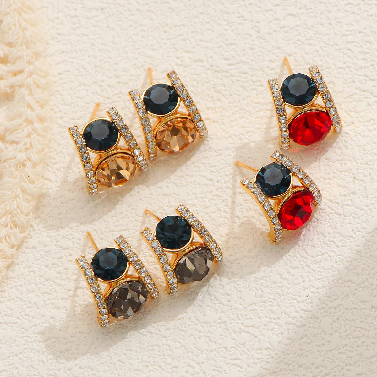 Tarnish-Free Gold Halo Trimmed Dual Gemstone Earrings