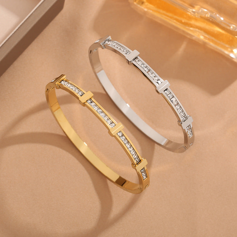 Geometric Open Cuff Bangle with Zircon Accents