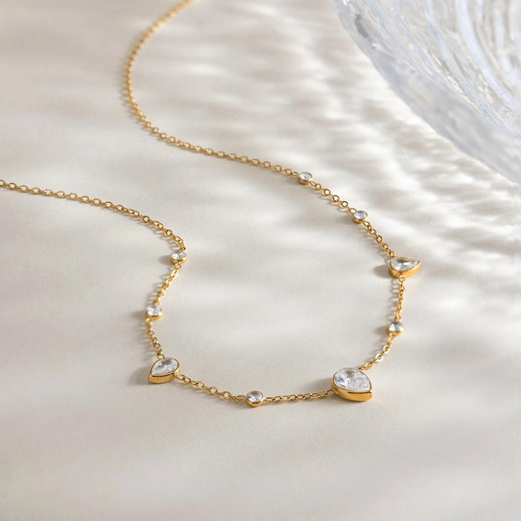 18K Stainless Steel Tarnish Free Cz Necklace
