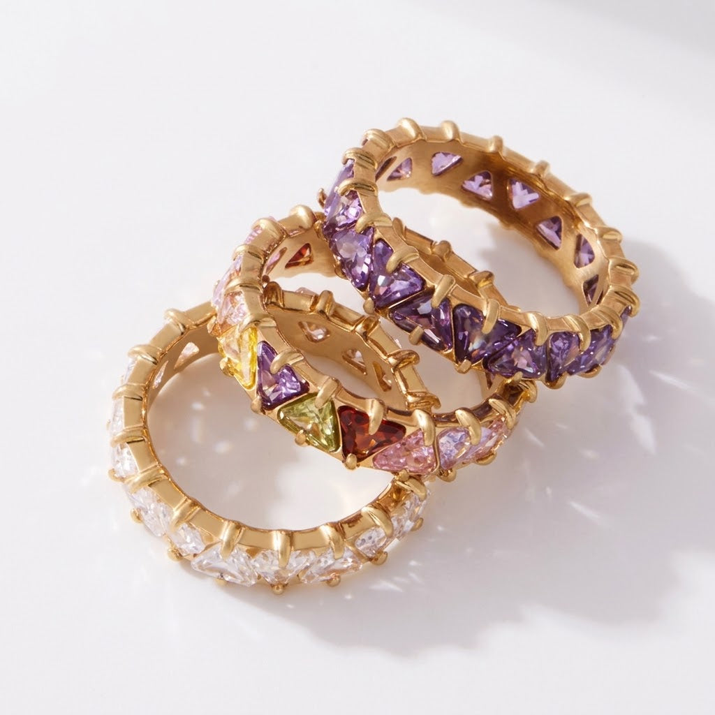 Stainless Steel Claw-Set Purple Zircon Statement Ring