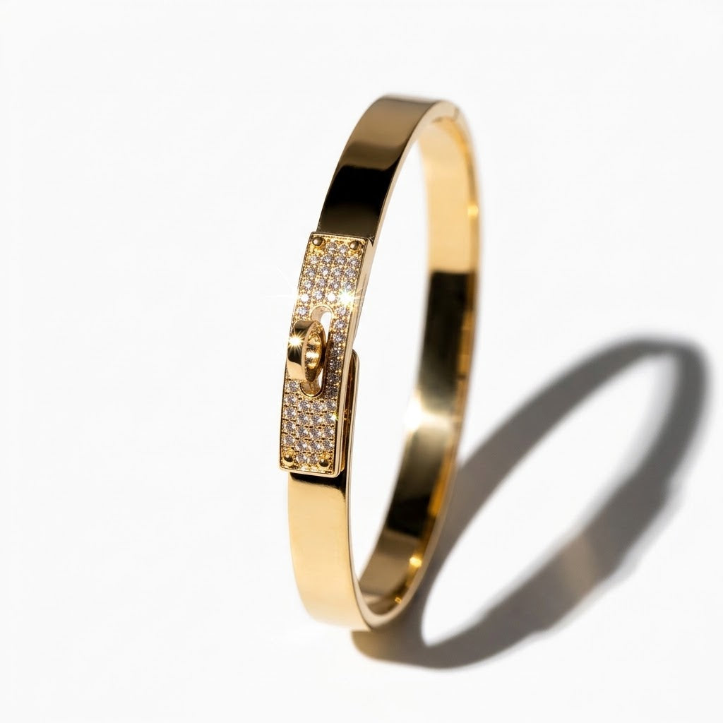 The Parisienne PVD Gold Pavé Lock Bangle