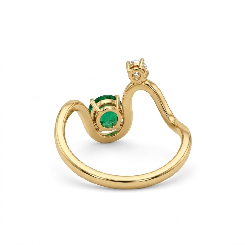 The Diana 18K Gold Emerald Pavé Solitaire Ring
