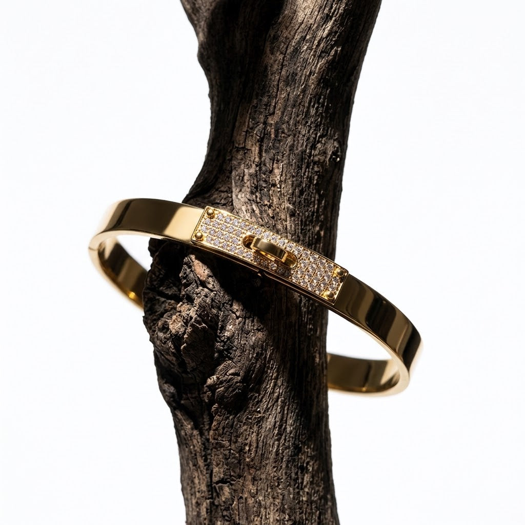 The Parisienne PVD Gold Pavé Lock Bangle