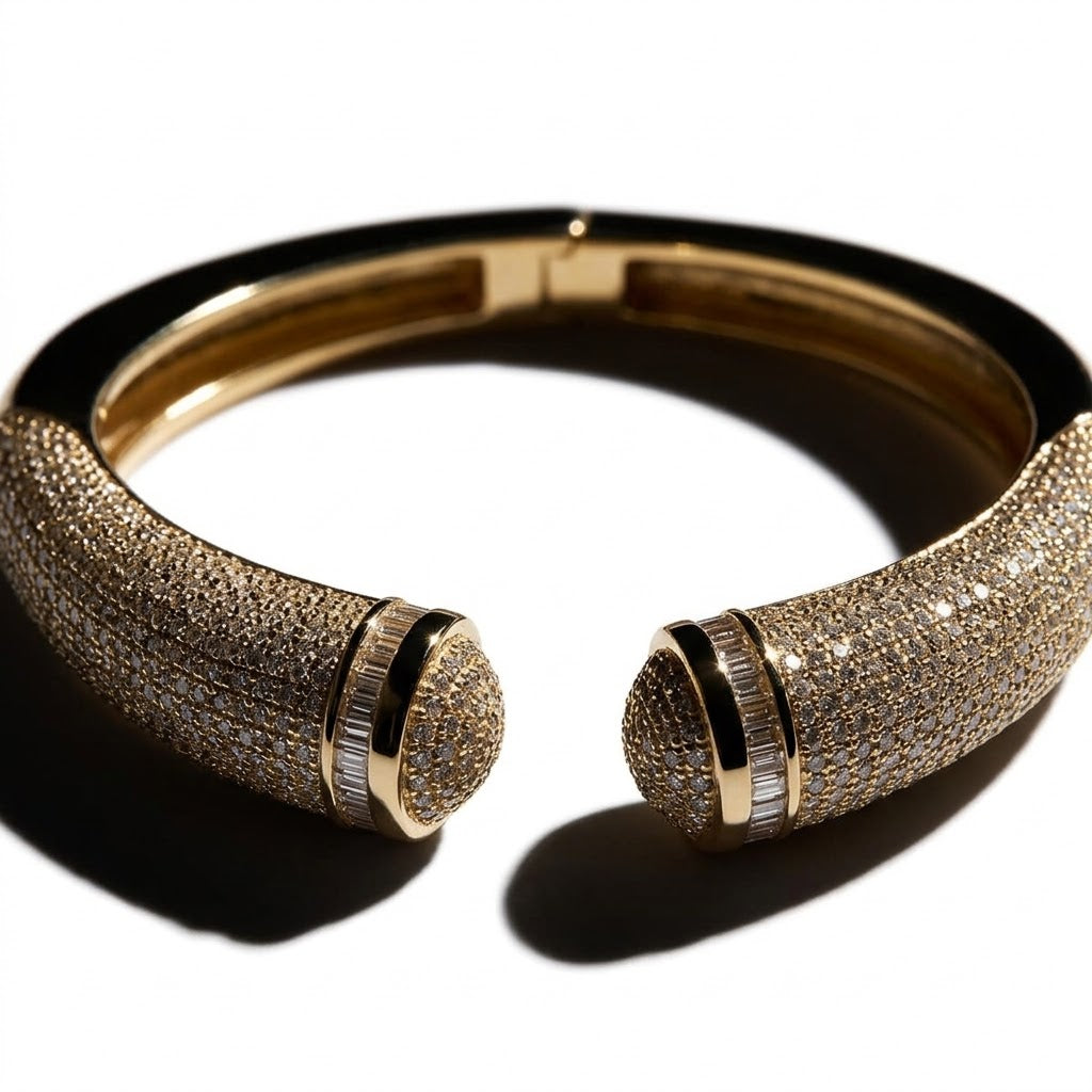 The Marquise 18K Gold Plated Full Pave Geometric Bangle