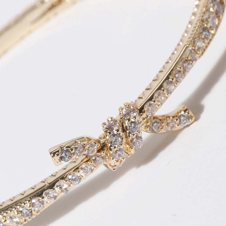 Cz Knotted Design Gold Plated Bangle Bracelet