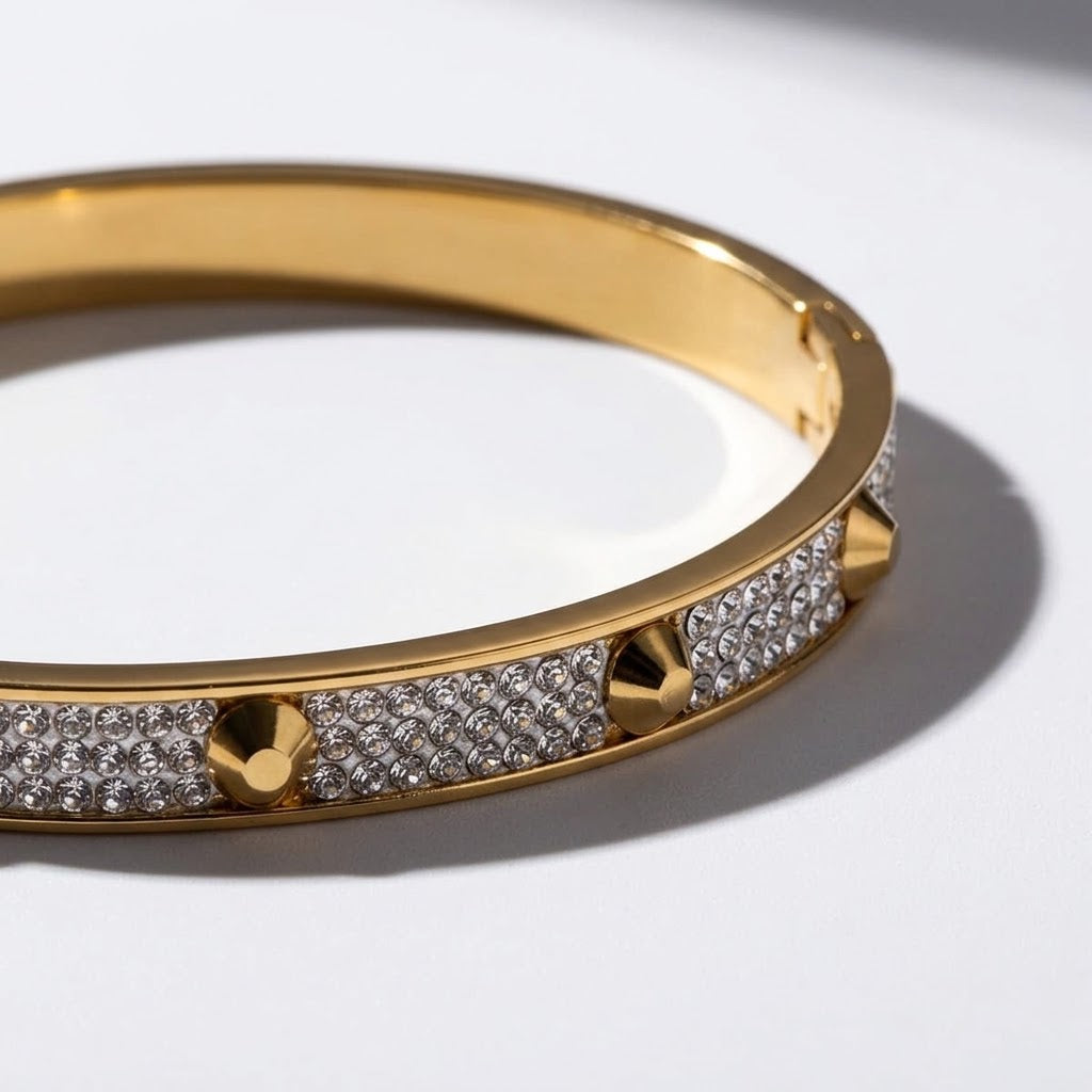 The Bold Horizon Rhinestone Studded Statement Bangle