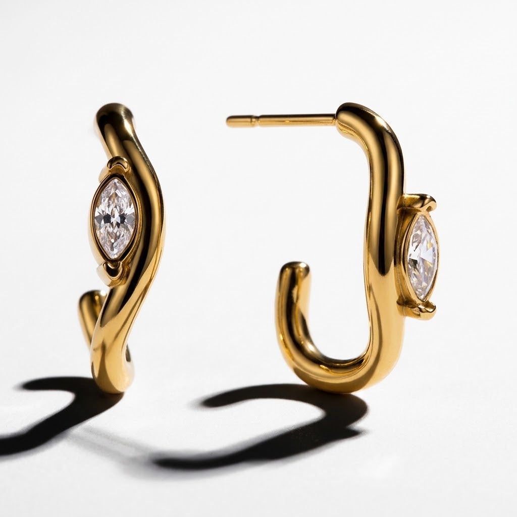 The Iris 18K Gold Marquise Zircon C-Hoops