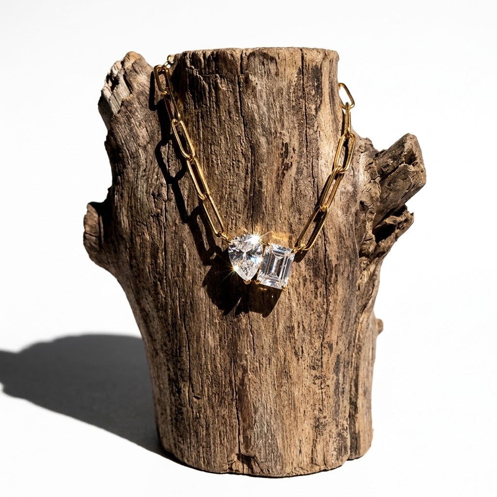Stainless Steel Toi et Moi Asymmetric Choker
