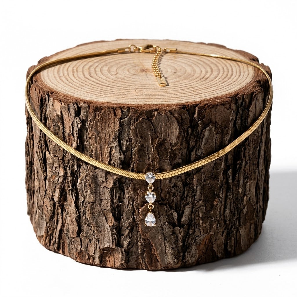 18K Gold PVD Snake Bone Crystal Pendant